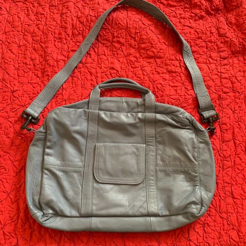 Vintage Blue Gray Leather Messenger Laptop Bag Briefcase‎ Made in Mexico 19in